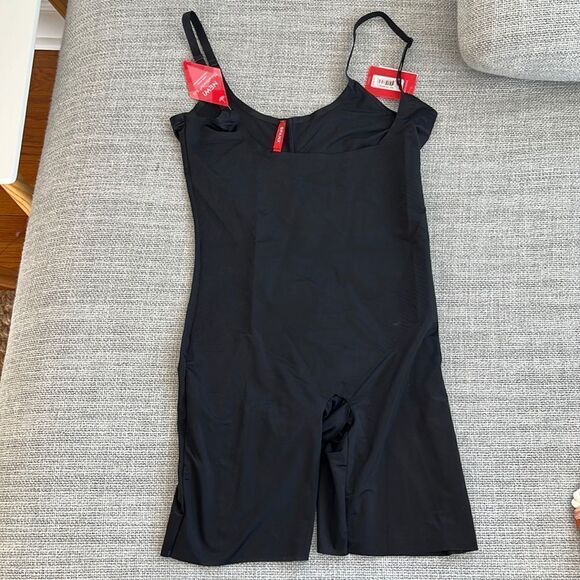 Spanx Black Open Bust Midthigh Bodysuit Size Large - Picture 2 of 10